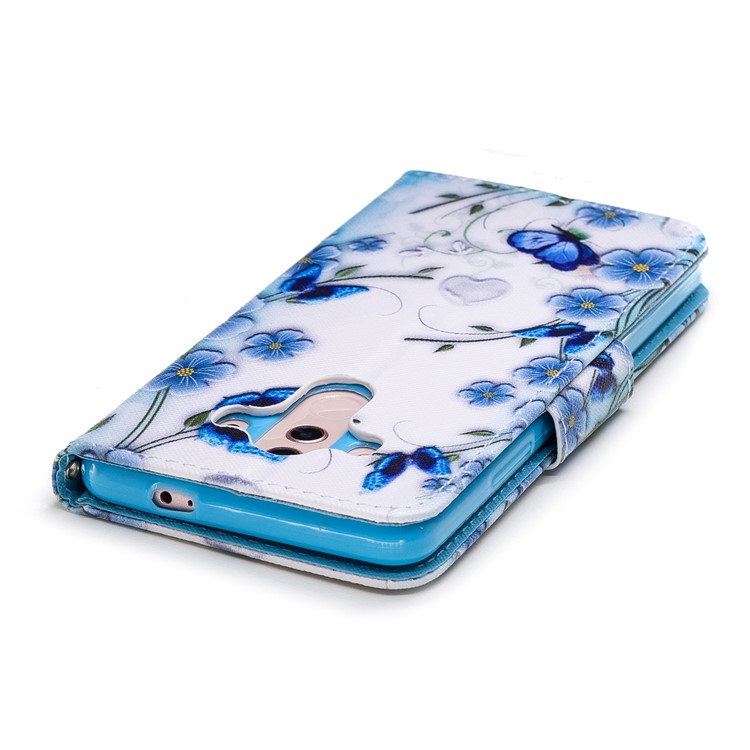 Pattern Printing Wallet Leather Stand Cover for Huawei Mate 10 Pro - Blue Flowers-5