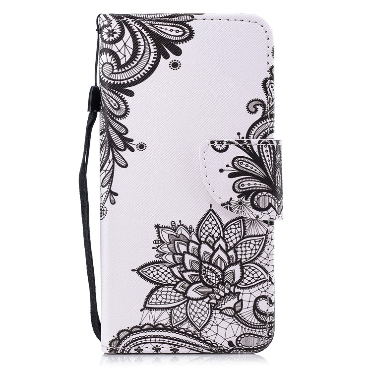 Pattern Printing Wallet Leather Stand Case for Huawei P Smart / Enjoy 7S - Black Flowers-1
