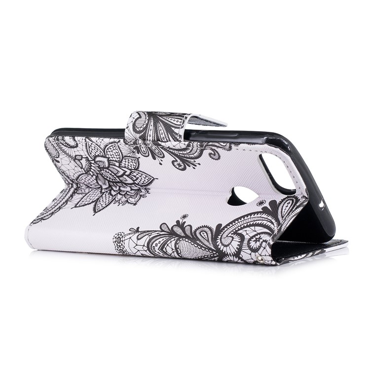 Pattern Printing Wallet Leather Stand Case for Huawei P Smart / Enjoy 7S - Black Flowers-3