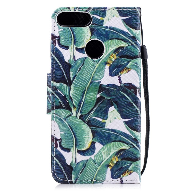 Pattern Printing Wallet Leather Stand Cover for Huawei P Smart / Enjoy 7S - Leaf Pattern-2