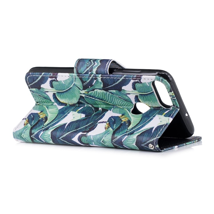 Pattern Printing Wallet Leather Stand Cover for Huawei P Smart / Enjoy 7S - Leaf Pattern-3