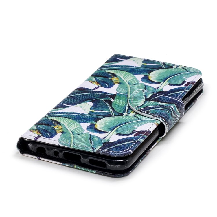Pattern Printing Wallet Leather Stand Cover for Huawei P Smart / Enjoy 7S - Leaf Pattern-4