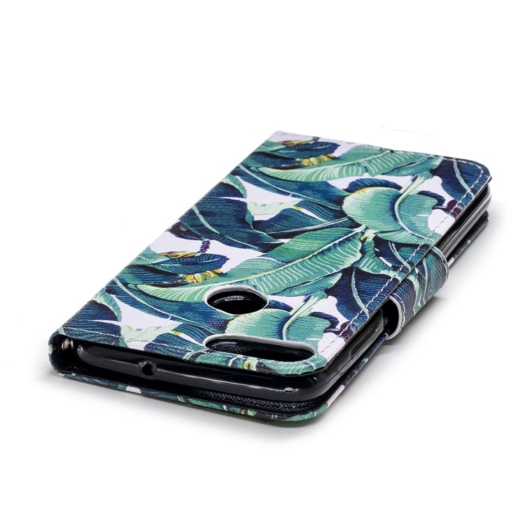 Pattern Printing Wallet Leather Stand Cover for Huawei P Smart / Enjoy 7S - Leaf Pattern-5