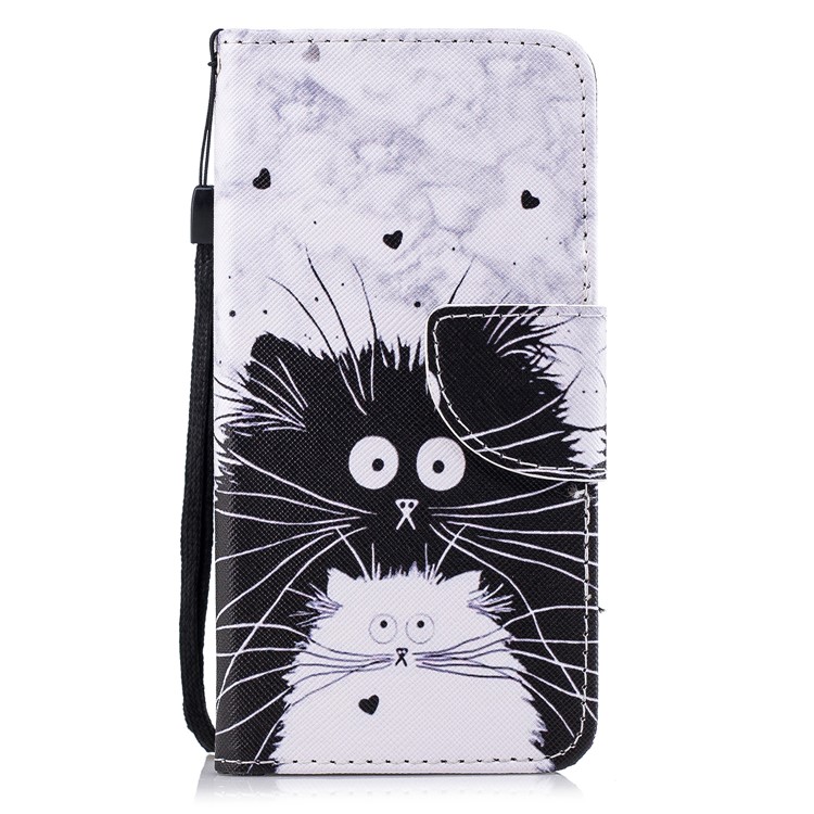 Pattern Printing Wallet Leather Cover with Stand for Huawei P Smart / Enjoy 7S - Black and White Cat-1