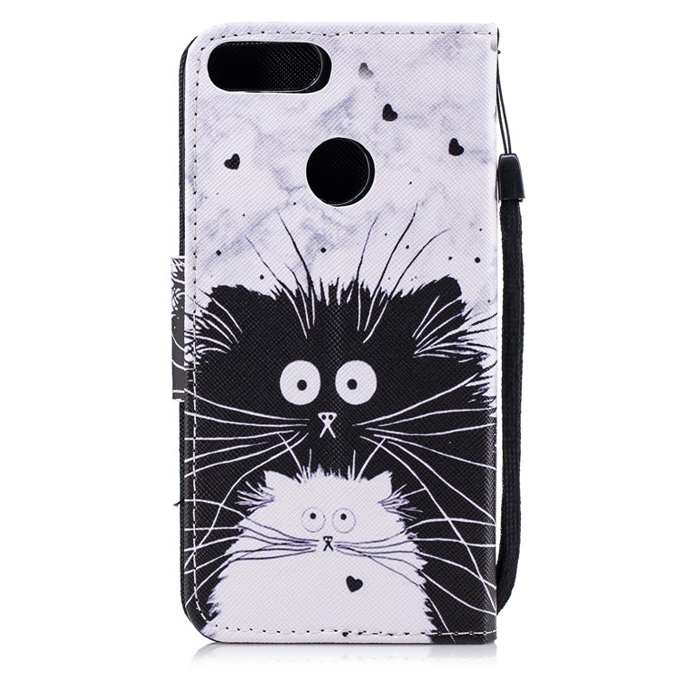 Pattern Printing Wallet Leather Cover with Stand for Huawei P Smart / Enjoy 7S - Black and White Cat-2