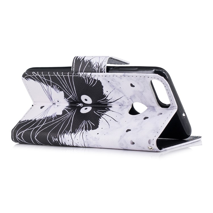 Pattern Printing Wallet Leather Cover with Stand for Huawei P Smart / Enjoy 7S - Black and White Cat-3