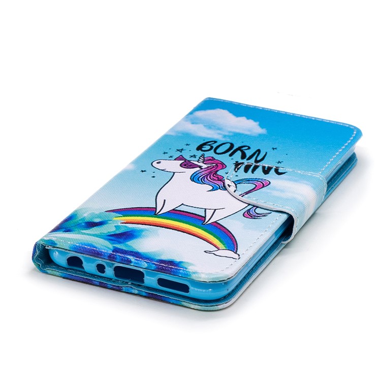Pattern Printing Magnetic Leather Stand Cover for Huawei P Smart / Enjoy 7S - Unicorn Pattern-4