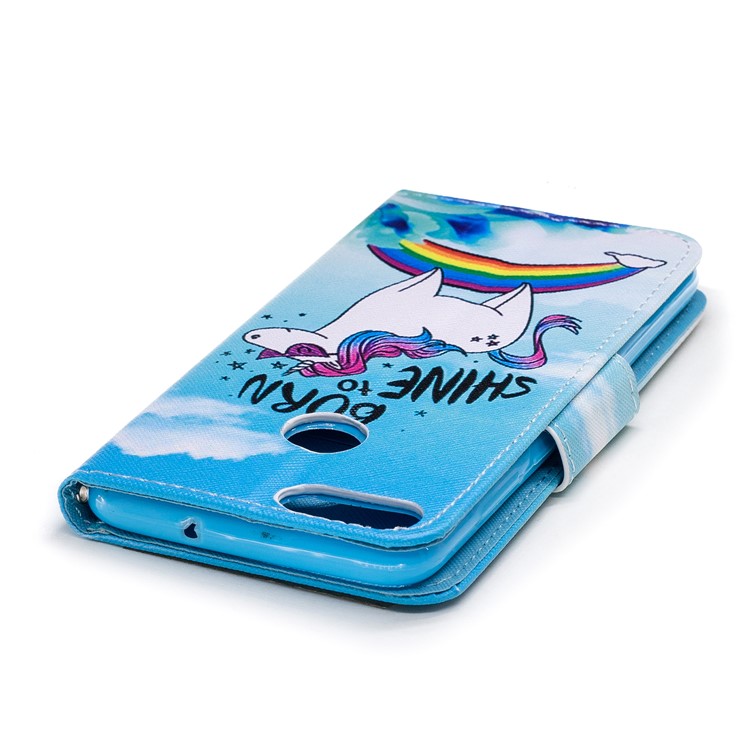 Pattern Printing Magnetic Leather Stand Cover for Huawei P Smart / Enjoy 7S - Unicorn Pattern-5