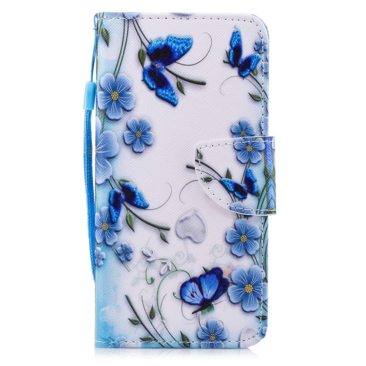 Estojo De Carteira De Couro De Impressão Padrão Para Huawei P Inteligente / Aproveite 7S - Flores Azuis-1