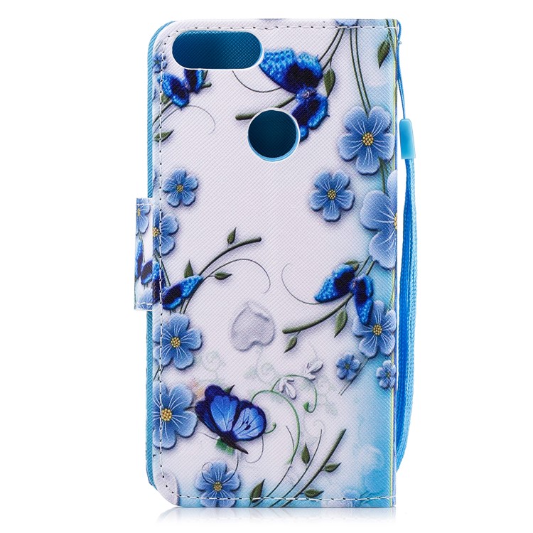 Estojo De Carteira De Couro De Impressão Padrão Para Huawei P Inteligente / Aproveite 7S - Flores Azuis-2