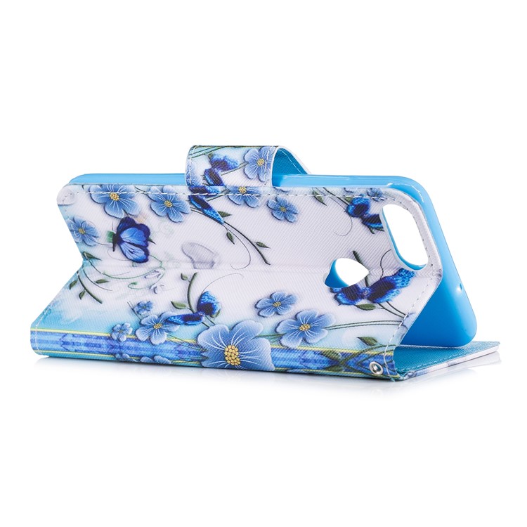 Estojo De Carteira De Couro De Impressão Padrão Para Huawei P Inteligente / Aproveite 7S - Flores Azuis-3