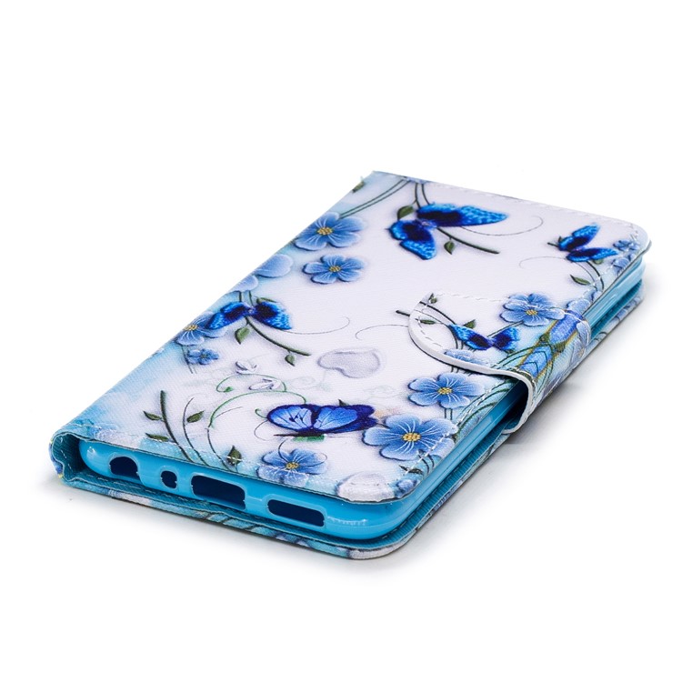 Estojo De Carteira De Couro De Impressão Padrão Para Huawei P Inteligente / Aproveite 7S - Flores Azuis-4