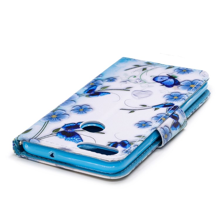 Estojo De Carteira De Couro De Impressão Padrão Para Huawei P Inteligente / Aproveite 7S - Flores Azuis-5