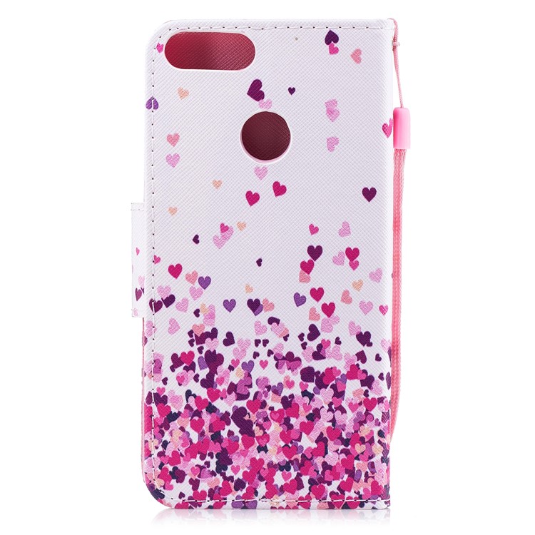 Pattern Printing Cell Phone Leather Card Holder Cover for Huawei P Smart / Enjoy 7S - Colorful Hearts-2