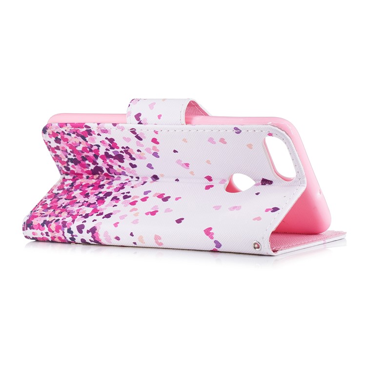 Pattern Printing Cell Phone Leather Card Holder Cover for Huawei P Smart / Enjoy 7S - Colorful Hearts-3