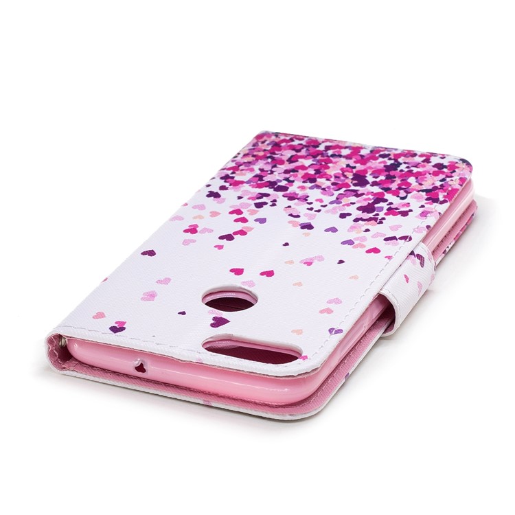 Pattern Printing Cell Phone Leather Card Holder Cover for Huawei P Smart / Enjoy 7S - Colorful Hearts-5