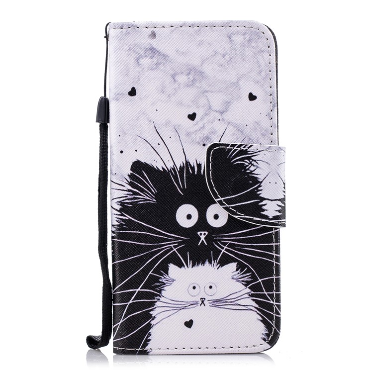 Pattern Printing Leather Wallet Case for Huawei Y6 Pro (2017) / Enjoy 7 / P9 lite mini - Black and White Cat-1