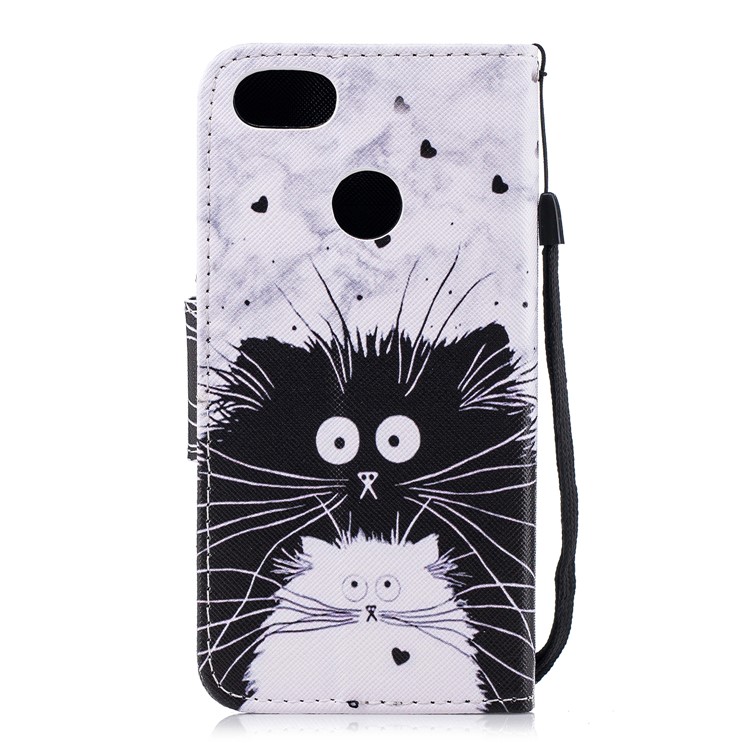 Pattern Printing Leather Wallet Case for Huawei Y6 Pro (2017) / Enjoy 7 / P9 lite mini - Black and White Cat-2