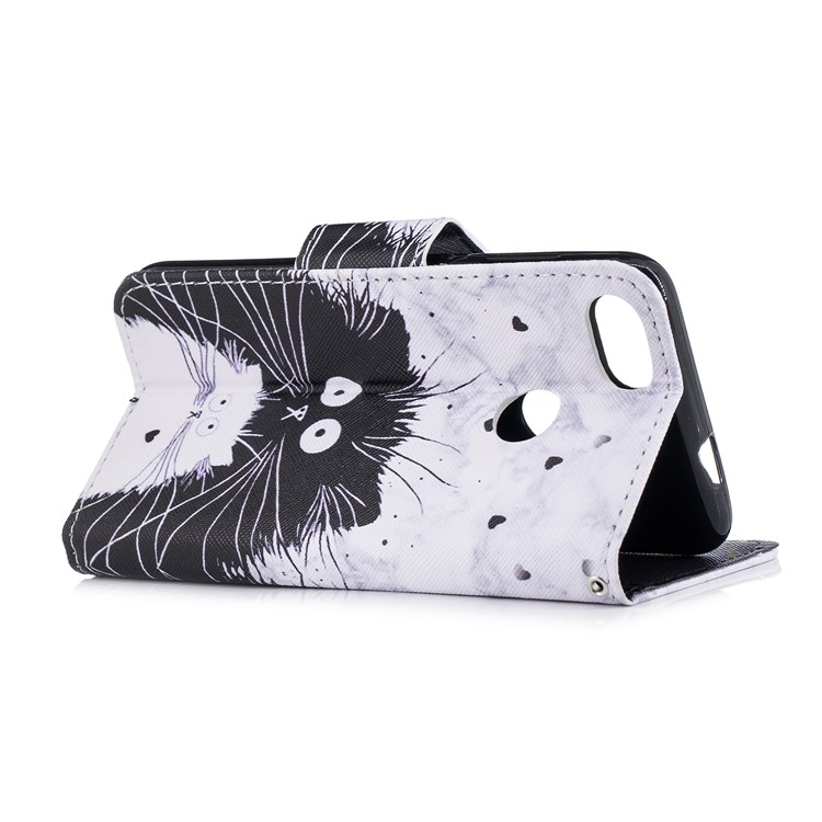 Pattern Printing Leather Wallet Case for Huawei Y6 Pro (2017) / Enjoy 7 / P9 lite mini - Black and White Cat-3