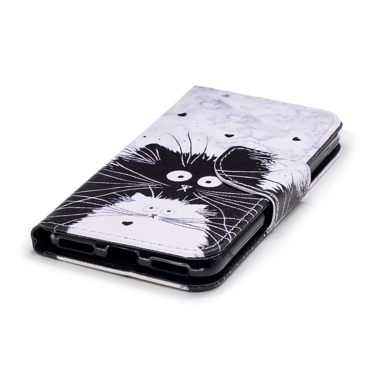 Pattern Printing Leather Wallet Case for Huawei Y6 Pro (2017) / Enjoy 7 / P9 lite mini - Black and White Cat-4
