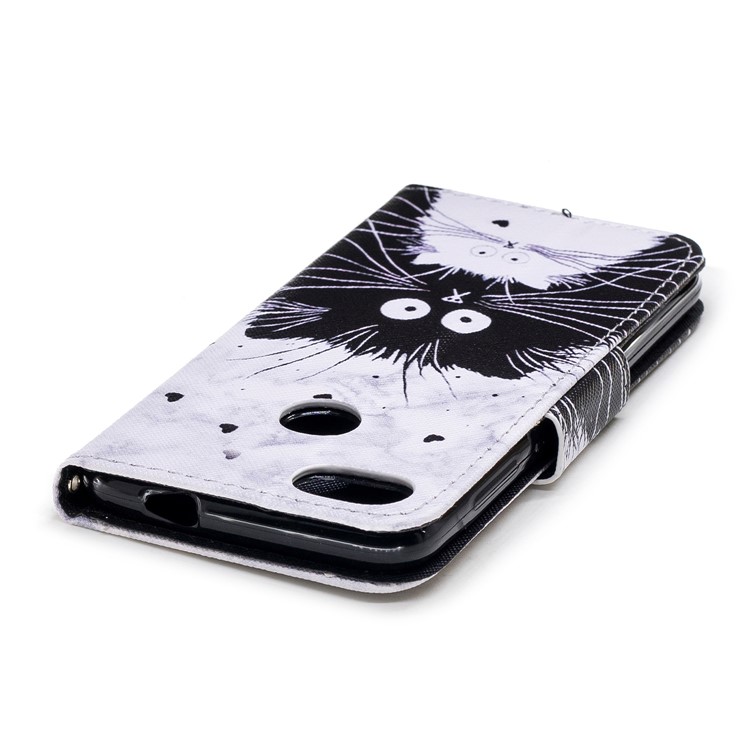 Pattern Printing Leather Wallet Case for Huawei Y6 Pro (2017) / Enjoy 7 / P9 lite mini - Black and White Cat-5