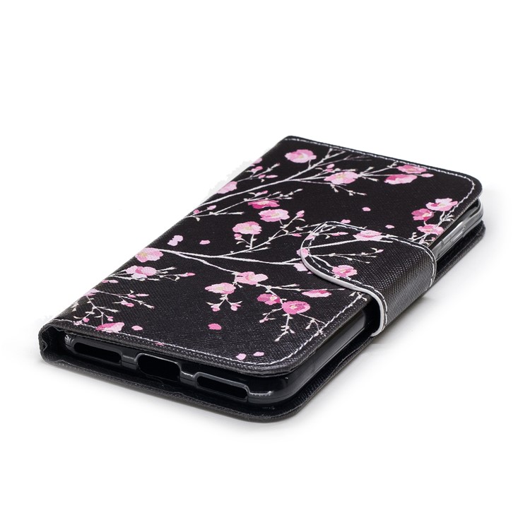 Pattern Printing Leather Wallet Cover for Huawei Y6 Pro (2017) / Enjoy 7 / P9 lite mini - Pink Flowers-4