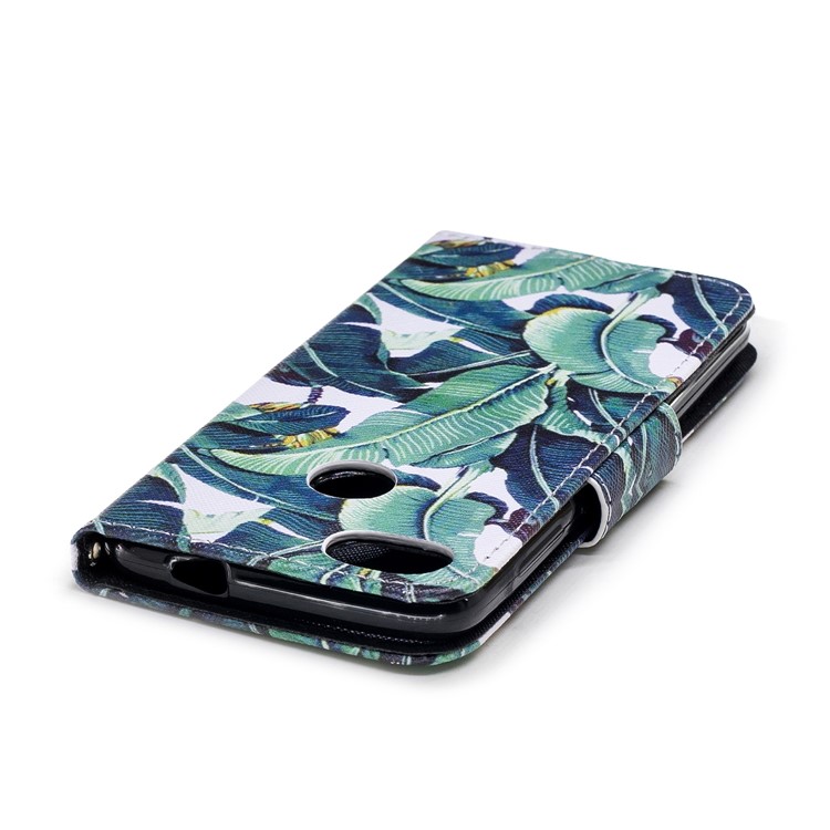 Pattern Printing Leather Wallet Shell Case for Huawei Y6 Pro (2017) / Enjoy 7 / P9 lite mini - Leaf Pattern-5