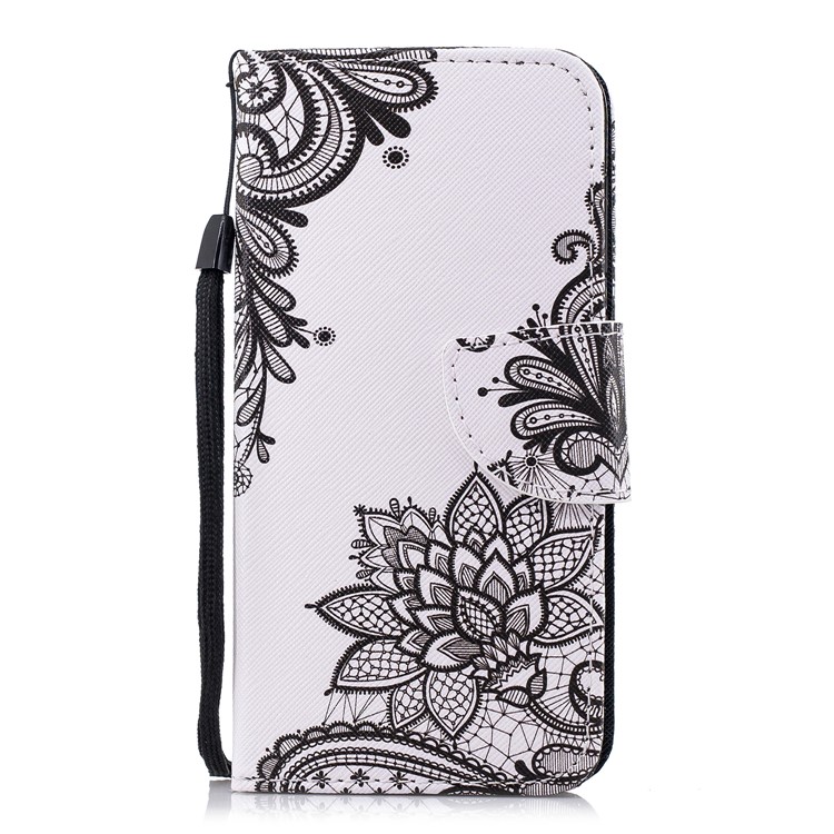 Pattern Printing Leather Wallet Case Cover for Huawei Y6 Pro (2017) / Enjoy 7 / P9 lite mini - Black Flowers-1