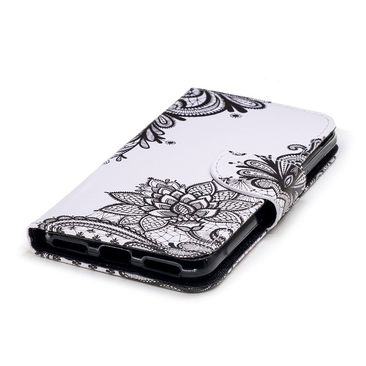 Pattern Printing Leather Wallet Case Cover for Huawei Y6 Pro (2017) / Enjoy 7 / P9 lite mini - Black Flowers-4