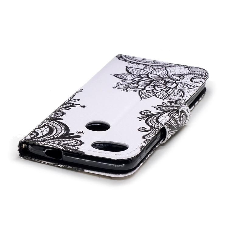 Pattern Printing Leather Wallet Case Cover for Huawei Y6 Pro (2017) / Enjoy 7 / P9 lite mini - Black Flowers-5