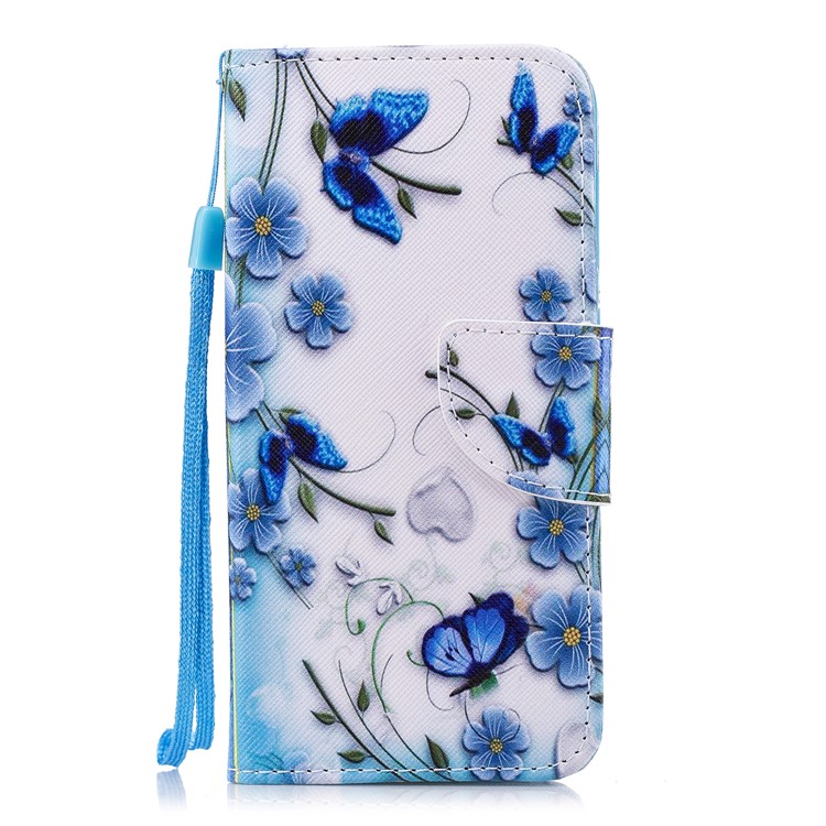 Pattern Printing Leather Stand Case with Card Slots for Huawei Y6 Pro (2017) / Enjoy 7 / P9 lite mini - Blue Flowers-1