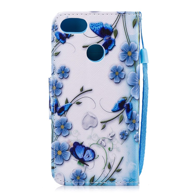 Pattern Printing Leather Stand Case with Card Slots for Huawei Y6 Pro (2017) / Enjoy 7 / P9 lite mini - Blue Flowers-2