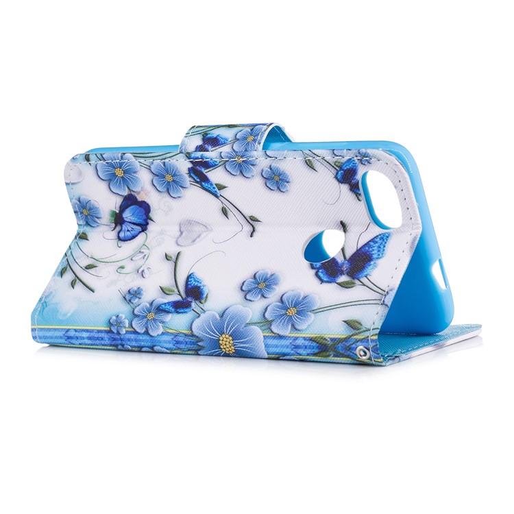 Pattern Printing Leather Stand Case with Card Slots for Huawei Y6 Pro (2017) / Enjoy 7 / P9 lite mini - Blue Flowers-3