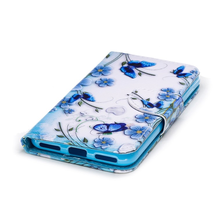 Pattern Printing Leather Stand Case with Card Slots for Huawei Y6 Pro (2017) / Enjoy 7 / P9 lite mini - Blue Flowers-4