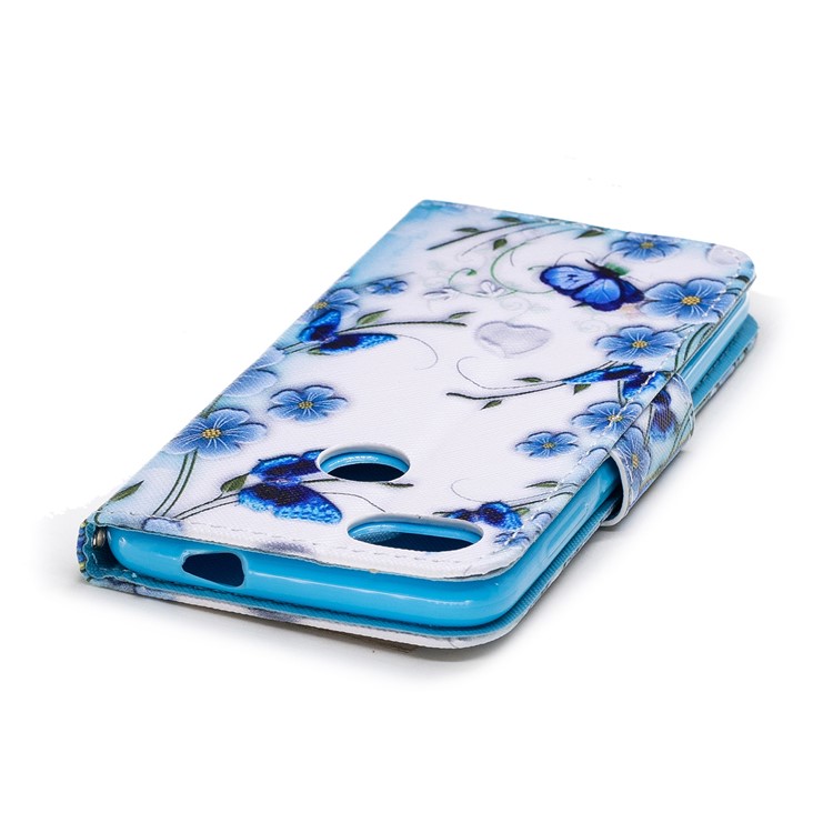 Pattern Printing Leather Stand Case with Card Slots for Huawei Y6 Pro (2017) / Enjoy 7 / P9 lite mini - Blue Flowers-5