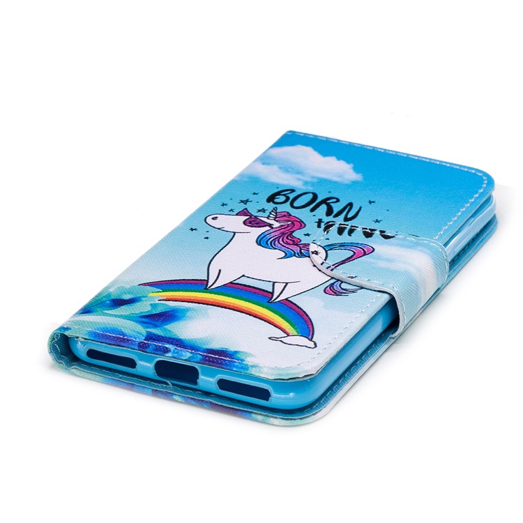 Pattern Printing Leather Stand Cover with Card Slots for Huawei Y6 Pro (2017) / Enjoy 7 / P9 lite mini - Unicorn Pattern-4
