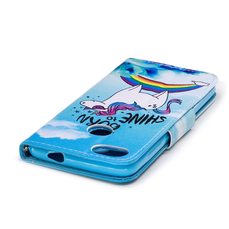 Pattern Printing Leather Stand Cover with Card Slots for Huawei Y6 Pro (2017) / Enjoy 7 / P9 lite mini - Unicorn Pattern-5
