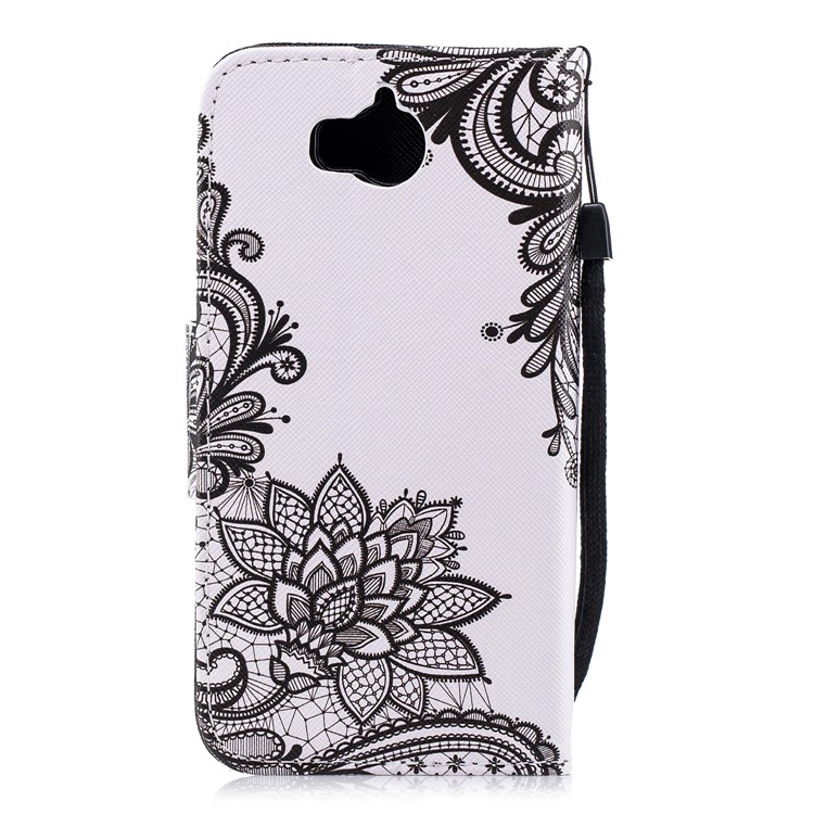 Impressão Padrão PU Bolsa De Proteção Magnética De Couro Magnético Para Huawei Y6 (2017) / Y5 (2017) - Flor Negra-2