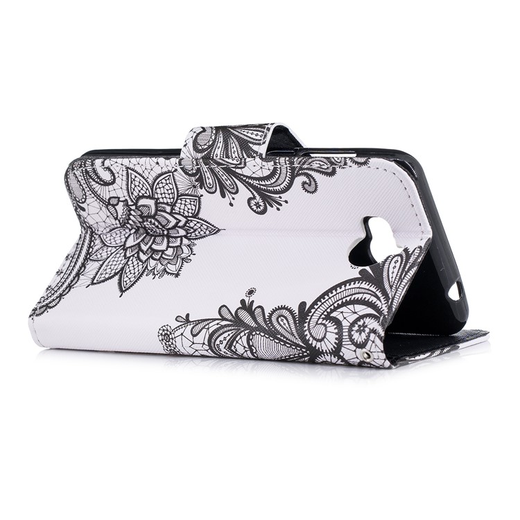Impressão Padrão PU Bolsa De Proteção Magnética De Couro Magnético Para Huawei Y6 (2017) / Y5 (2017) - Flor Negra-3