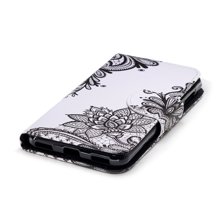 Impressão Padrão PU Bolsa De Proteção Magnética De Couro Magnético Para Huawei Y6 (2017) / Y5 (2017) - Flor Negra-4