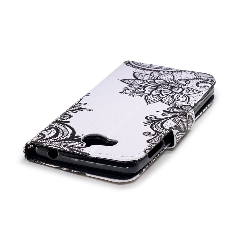Impressão Padrão PU Bolsa De Proteção Magnética De Couro Magnético Para Huawei Y6 (2017) / Y5 (2017) - Flor Negra-5