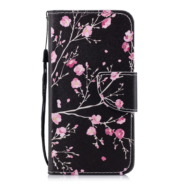 Pattern Printing PU Leather Magnetic Wallet Stand Protective Casing for Huawei Y6 (2017)/Y5 (2017) - Pink Flower-1