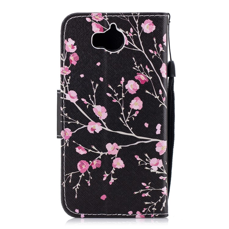 Pattern Printing PU Leather Magnetic Wallet Stand Protective Casing for Huawei Y6 (2017)/Y5 (2017) - Pink Flower-2