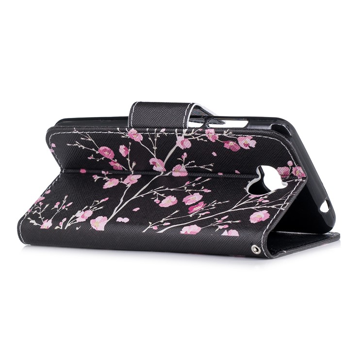 Pattern Printing PU Leather Magnetic Wallet Stand Protective Casing for Huawei Y6 (2017)/Y5 (2017) - Pink Flower-3