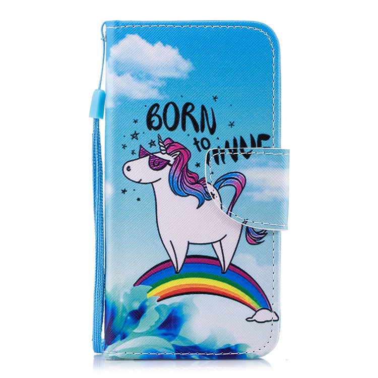 Pattern Printing PU Leather Magnetic Wallet Stand Protective Cell Phone Shell for Huawei Y6 (2017)/Y5 (2017) - Unicorn on Rainbow-1