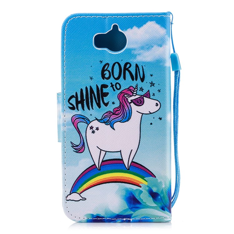 Pattern Printing PU Leather Magnetic Wallet Stand Protective Cell Phone Shell for Huawei Y6 (2017)/Y5 (2017) - Unicorn on Rainbow-2