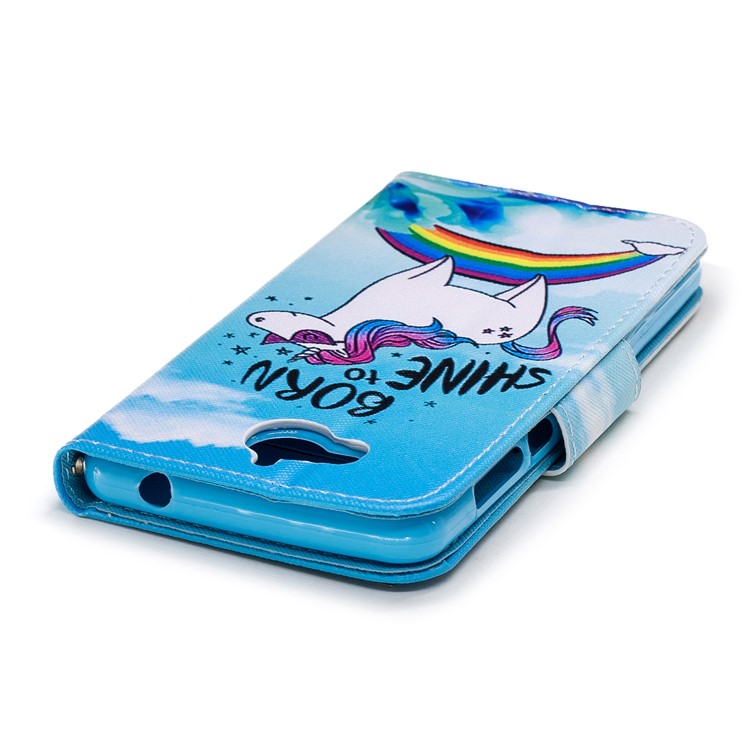 Pattern Printing PU Leather Magnetic Wallet Stand Protective Cell Phone Shell for Huawei Y6 (2017)/Y5 (2017) - Unicorn on Rainbow-5