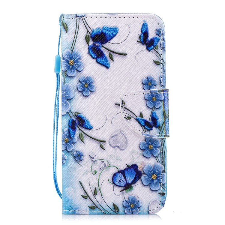 Pattern Printing PU Leather Magnetic Wallet Stand Protective Mobile Phone Cover for Huawei Y6 (2017)/Y5 (2017) - Blue Flower-1