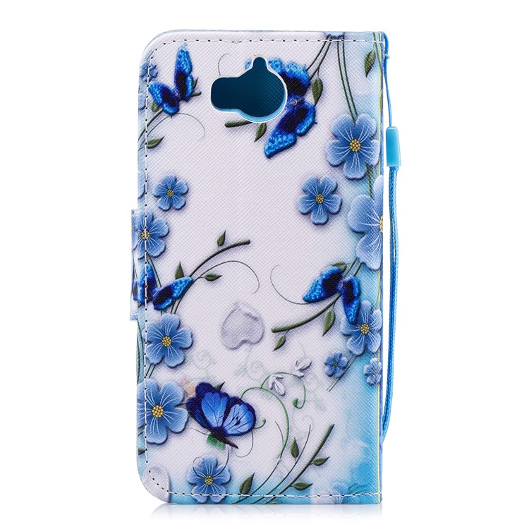Pattern Printing PU Leather Magnetic Wallet Stand Protective Mobile Phone Cover for Huawei Y6 (2017)/Y5 (2017) - Blue Flower-2