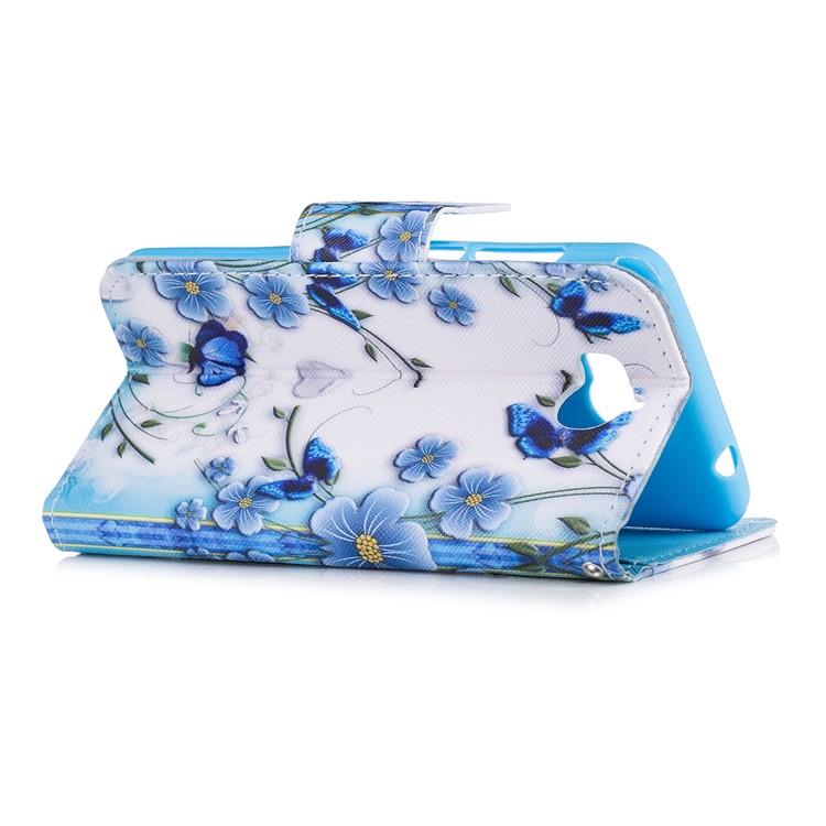 Pattern Printing PU Leather Magnetic Wallet Stand Protective Mobile Phone Cover for Huawei Y6 (2017)/Y5 (2017) - Blue Flower-3